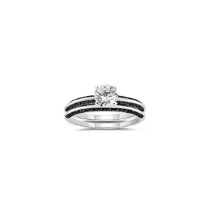 0.66 Cts Black Diamond & 1.01 Cts White Sapphire Engagement & Wedding Ring Set in 14K White Gold