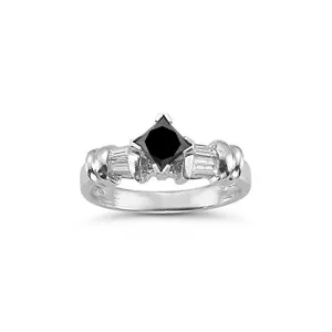 0.89 Cts Black & White Diamond Ring in 14K White Gold-5.0