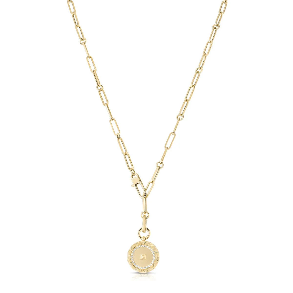 18K Gold Obelisco Small Diamond Medallion on Chain