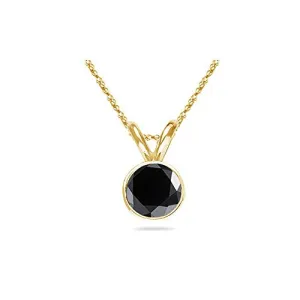 2.00 Cts AAA Round Black Diamond Solitaire Pendant in 14K Yellow Gold