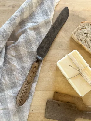 Antique Steel Bread Knife with Hand-Carved Wooden Handle by by Benetfink & Co, Cheapside London