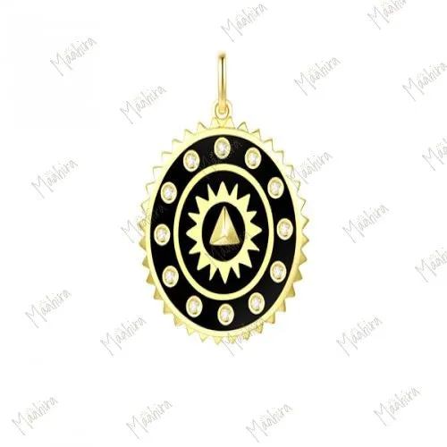 Black Enamel Oval Pendant