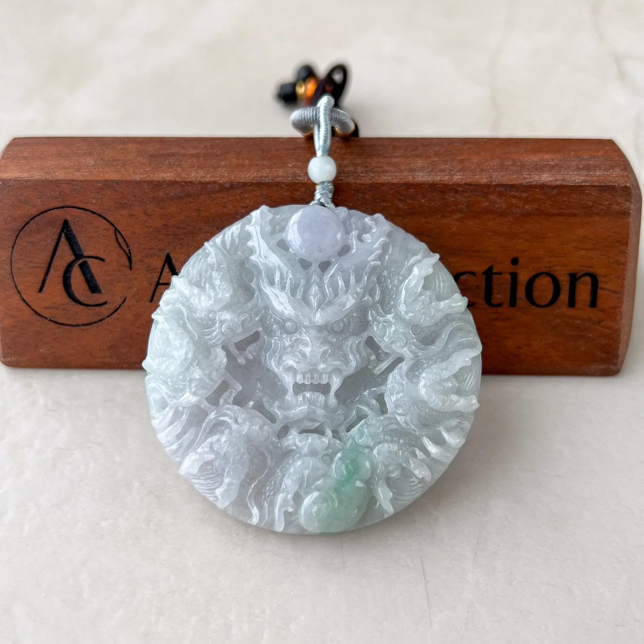 Circle of Nine Dragons Pendant, Light Purple and Green Hand Carved Jadeite Jade Pendant, YGR-0323-1738989968