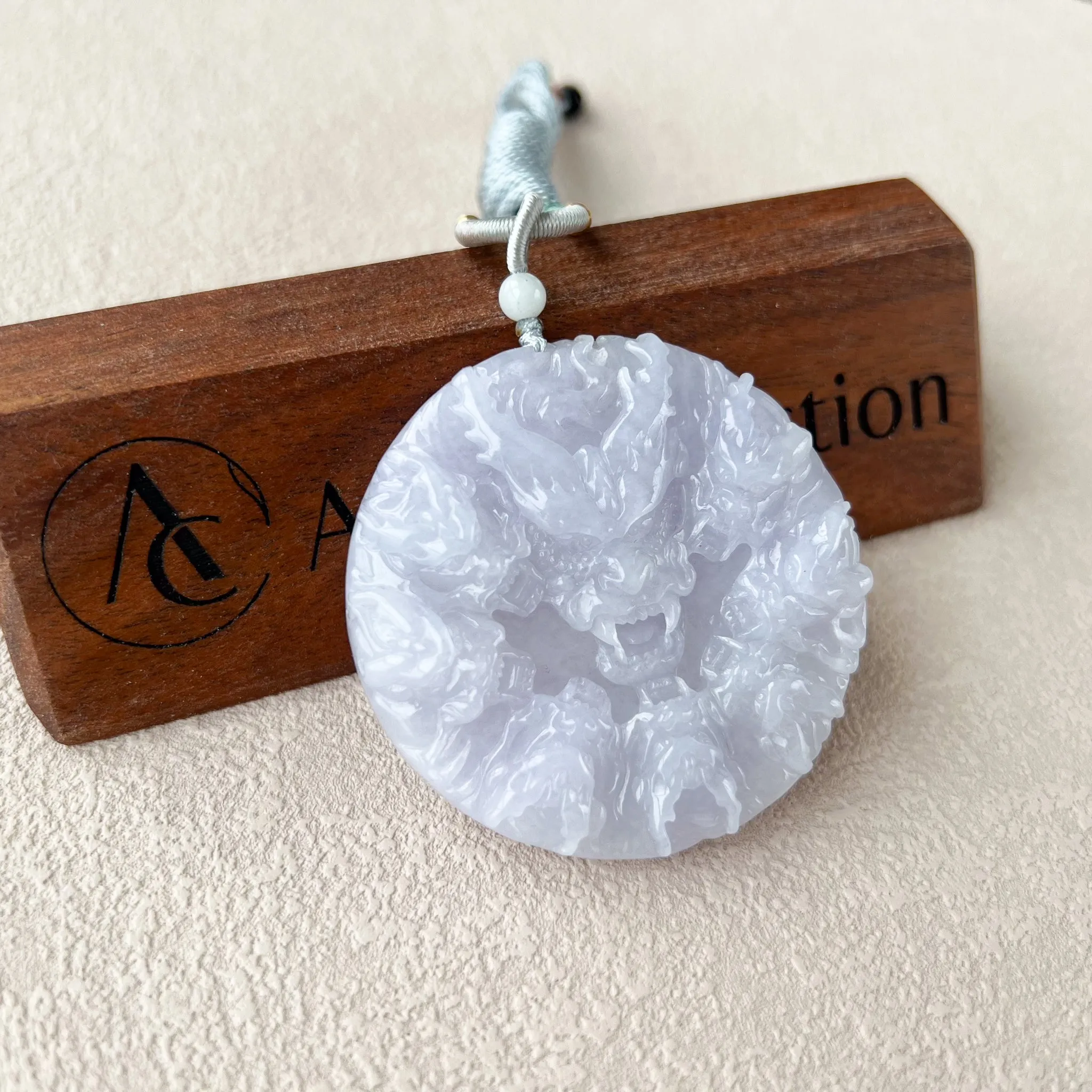 Circle of Nine Dragons Pendant, Light Purple Hand Carved Jadeite Jade Pendant, YGR-0323-1706549514