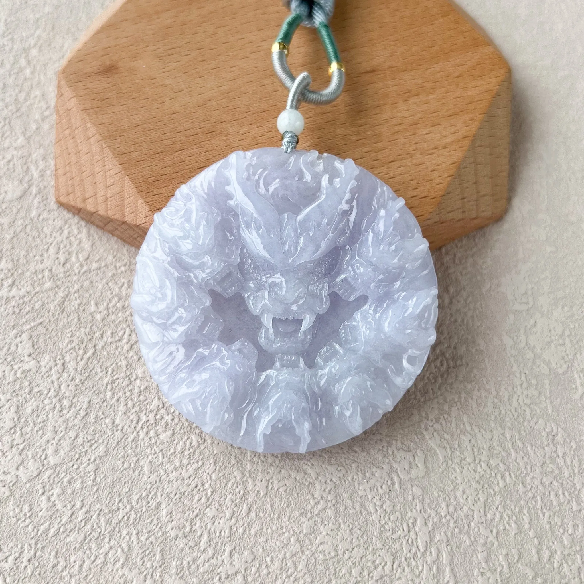 Circle of Nine Dragons Pendant, Light Purple Hand Carved Jadeite Jade Pendant, YGR-0323-1706549514