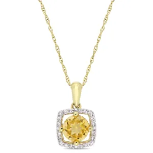 Citrine and 1/10ctw Diamond Halo Yellow Gold Pendant Necklace