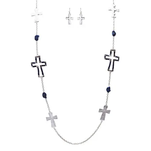 Cross Jewelry Simple Yet Fascinating Spiritual Charm Necklace Set JN223 Blue