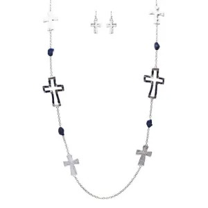 Cross Jewelry Simple Yet Fascinating Spiritual Charm Necklace Set JN223 Blue