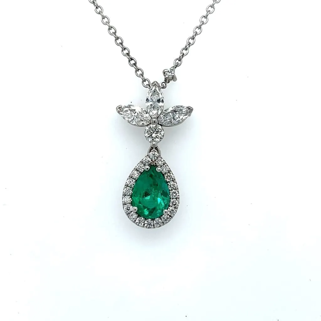 Emerald Pear Shape Necklace with Accent Diamonds Set at Regard Jewelry in Austin, Texas