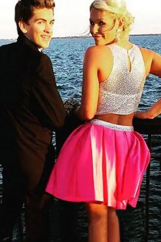 Fascinating Awesome Two Piece Sleeveless Beading Prom Homecoming Dress