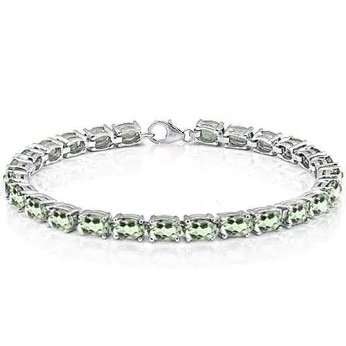 NATURAL GREEN AMETHYST 925 STERLING SILVER TENNIS BRACELET