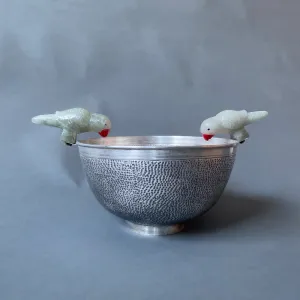 Silver Urli with Jade Parrots