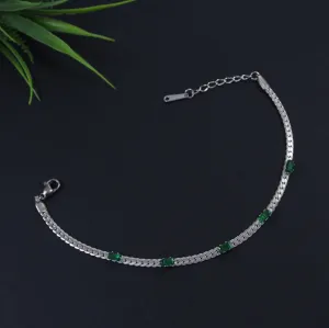 Stainless Steel Rosegold/Silver Plated Link Chain Emerald Bracelet