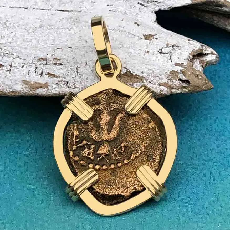 Top Grade Biblical Widow's Mite in 14K Gold Pendant | Artifact #3335