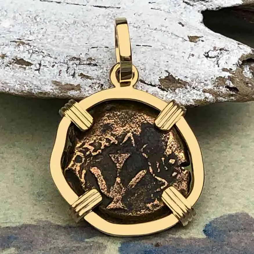 Top Grade Biblical Widow's Mite in 14K Gold Pendant | Artifact #3362