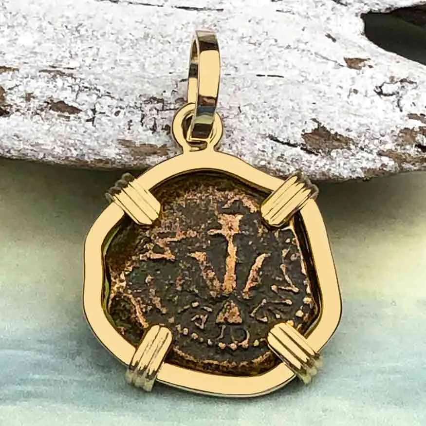 Top Grade Biblical Widow's Mite in 14K Gold Pendant | Artifact #3403