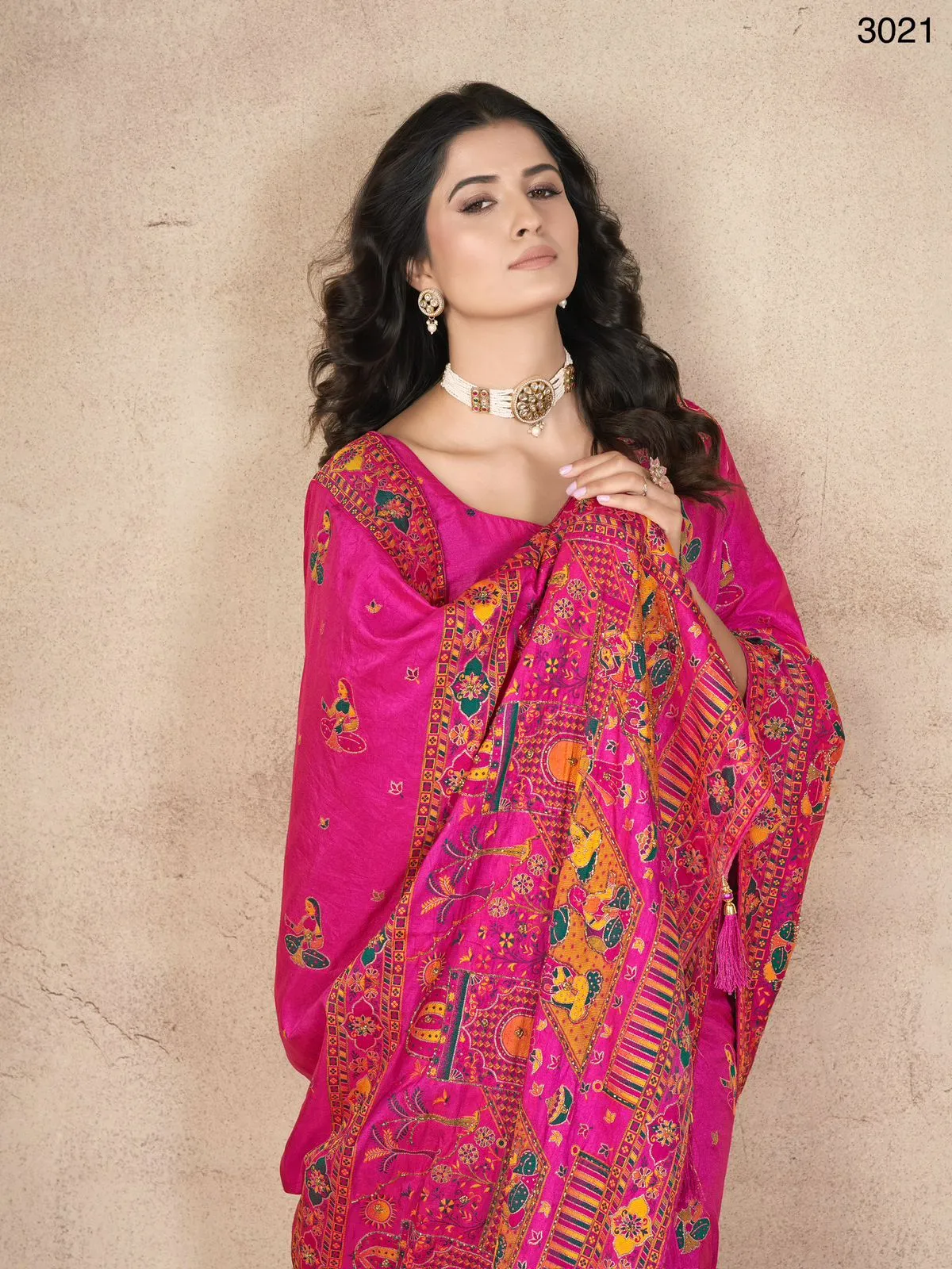 Women's Designer Party Wear Pink Color Pashmina Silk with Khatali Handwork Saree