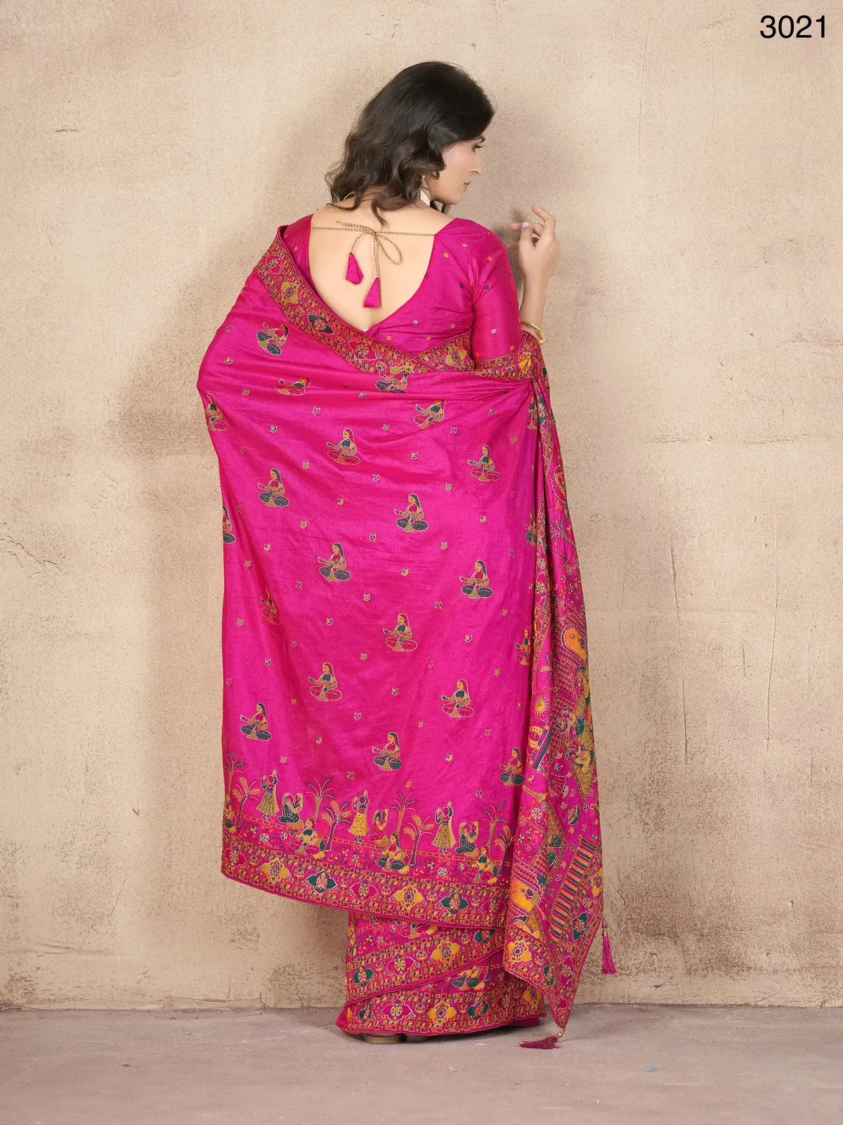 Women's Designer Party Wear Pink Color Pashmina Silk with Khatali Handwork Saree