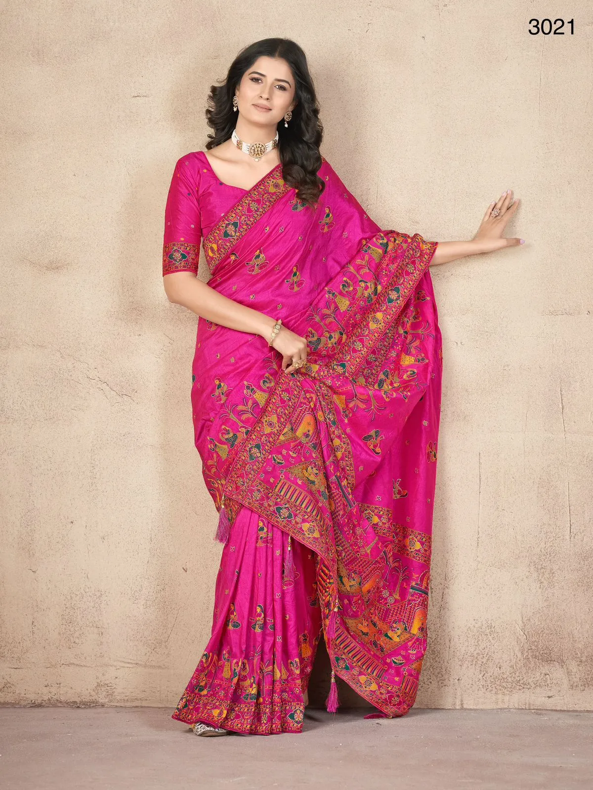 Women's Designer Party Wear Pink Color Pashmina Silk with Khatali Handwork Saree