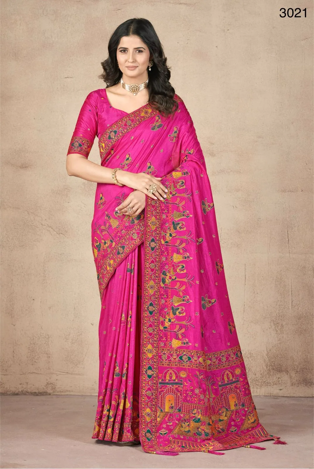 Women's Designer Party Wear Pink Color Pashmina Silk with Khatali Handwork Saree