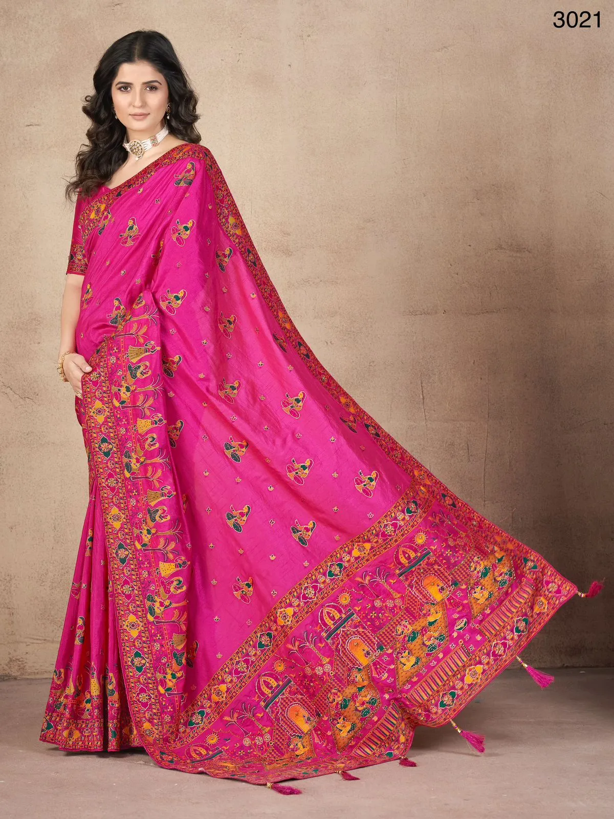 Women's Designer Party Wear Pink Color Pashmina Silk with Khatali Handwork Saree